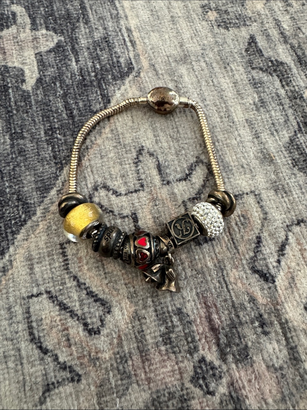 Pandora Silver Charm Bracelet with Gold and Red Accents
